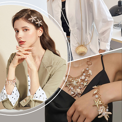 Natural Shell & Alloy Starfish Jewelry Set with ABS Imitation Pearl Beaded DIY-PH0020-73-1