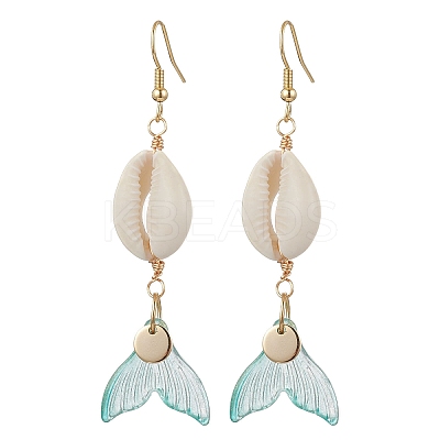 Natural Cowrie Shell Glass Dangle Earrings EJEW-JE06385-02-1