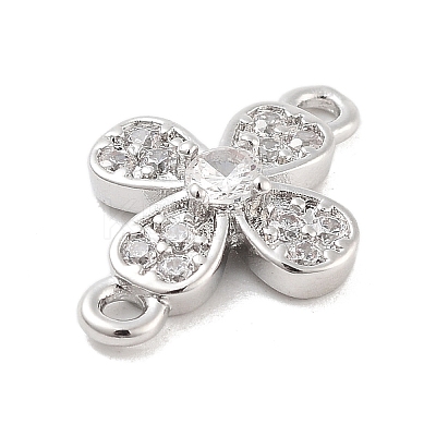 Brass Pave Clear Cubic Zirconia Flower Links Connector Charms KK-Z061-02P-02-1