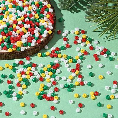 4 Colors Christmas 6/0 Glass Round Seed Beads SEED-X0058-06-1