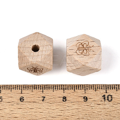 Laser Engraved Beech Wood Faceted Beads WOOD-T033-10B-1