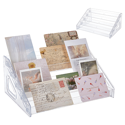 5-Tier PA Plastic Display Riser Stands for Mini Card DJEW-WH0028-002B-1