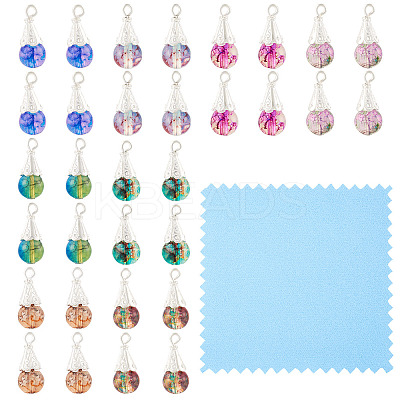 64Pcs 8 Styles Glass & Alloy Pendants PALLOY-TA00177-1