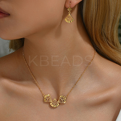 Elegant Hollow Fan Brass Necklace & Dangle Earrings Set RC4710-1