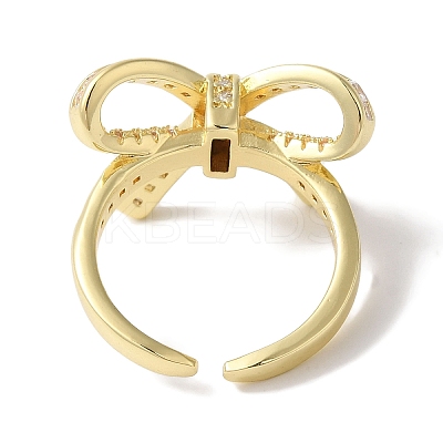Bowknot Brass Micro Pave Clear Cubic Zirconia Open Cuff Rings for Women LS-RJEW-C098-26G-1