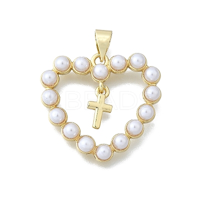 Heart with Cross Brass Pendants KK-V010-19G-1