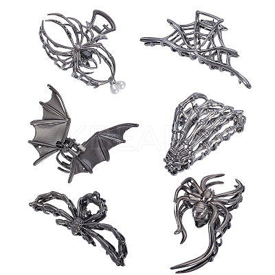 6Pcs 6 Styles Halloween Zinc Alloy Claw Hair Clips for Woman Girls Thick Hair PHAR-GA0001-03-1