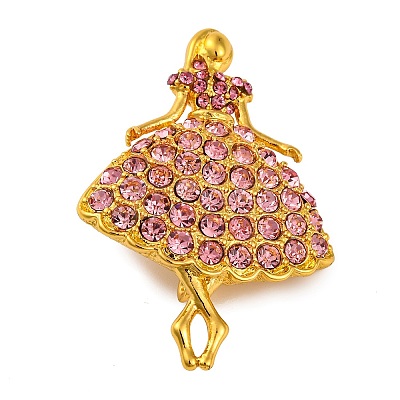 Dancing Girl Alloy Rose Rhinestone Brooch JEWB-Q045-04G-01-1