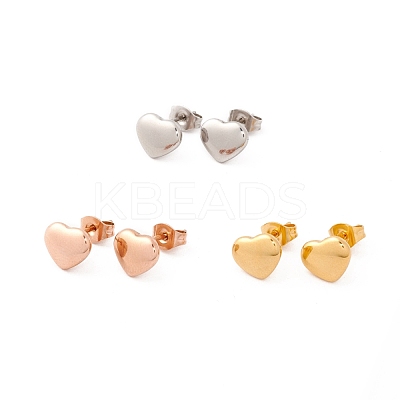 6 Pairs 304 Stainless Steel Heart Stud Earrings for Women EJEW-A067-21-1