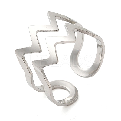 Non-Tarnish Double Layer Wave 304 Stainless Steel Open Cuff Rings for Women LS-RJEW-N048-08P-1