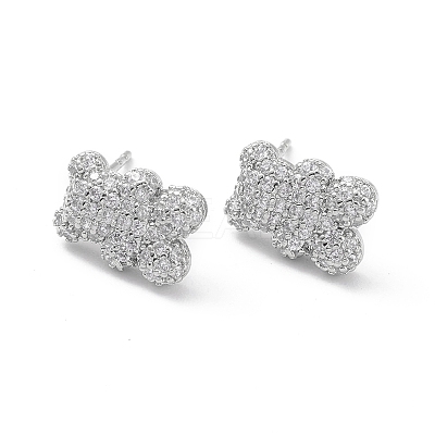 Bear Rack Plating Brass Cubic Zirconia Stud Earrings for Women EJEW-K245-25P-1