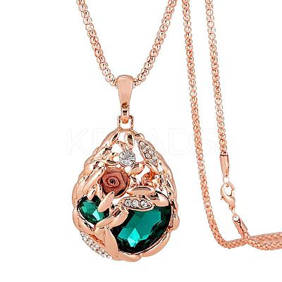 Flower Teardrop Alloy Rhinestone Pendant Necklaces for Women FS-WG2D28B-01-1