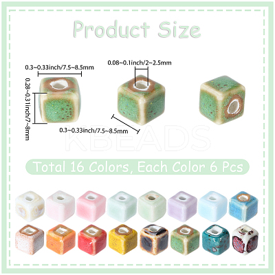96Pcs 16 Colors Handmade Porcelain Ceramic Beads PORC-SC0001-52-1