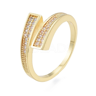Clear Cubic Zirconia Open Cuff Ring RJEW-G261-09G-1