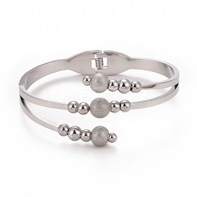 Non-Tarnish 201 Stainless Steel Ball Beaded Open Bangle BJEW-G648-05P-1