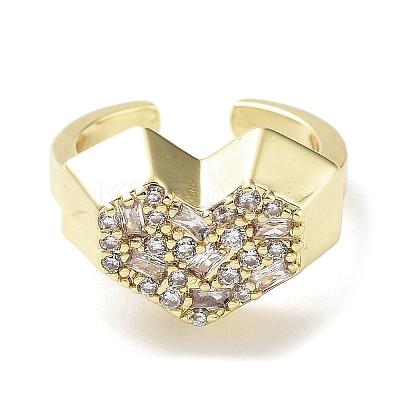Heart Rack Plating Brass Micro Pave Clear Cubic Zirconia Open Rings RJEW-D020-09G-1