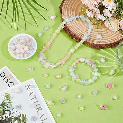 160Pcs 8 Styles Frosted Transparent Acrylic Beads OACR-PA0002-09-1