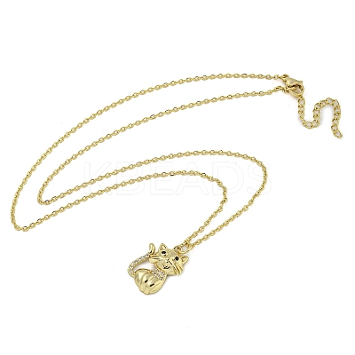 Brass Micro Pave Clear Cubic Zirconia Cat Pendant Necklaces for Women NJEW-Z042-01G-02-1