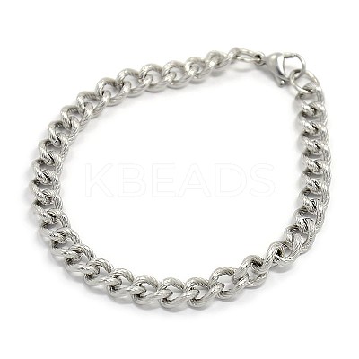 Tarnish Resistant 304 Stainless Steel Curb Chain/Twisted Chain Bracelets STAS-A028-B143P-1
