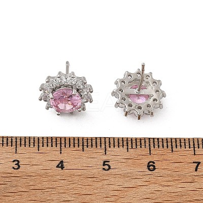 Flower Brass Micro Pave Clear Cubic Zirconia Stud Earrings for Women EJEW-G428-17P-1