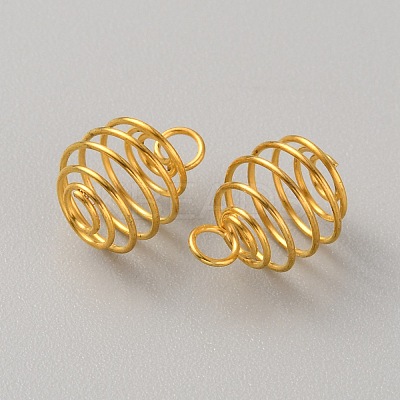 Stainless Steel Spiral Bead Cage Pendants STAS-WH0016-57G-1