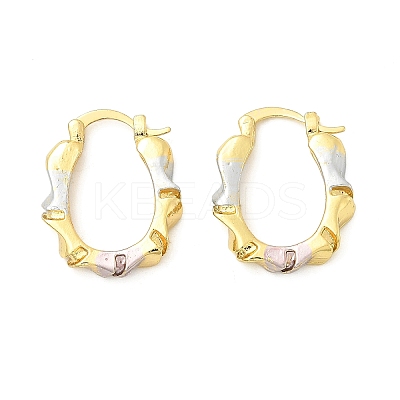 Brass Two Tone Oval Hoop Earrings LS-EJEW-B117-04-1