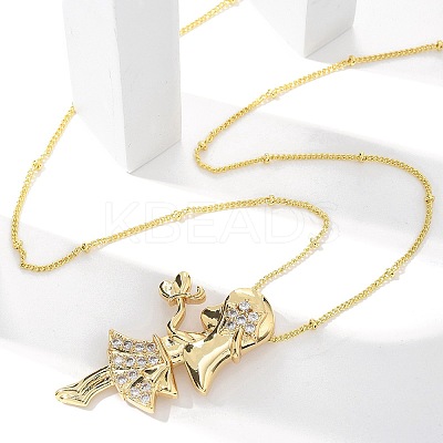 Brass Micro Pave Clear Cubic Zirconia Pendant Necklaces LS-NJEW-M084-01G-02-1