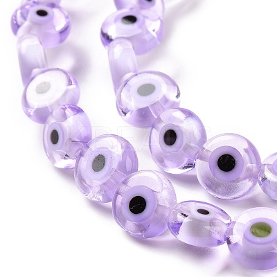 Handmade Evil Eye Lampwork Flat Round Bead Strands LAMP-L058-8mm-25-1