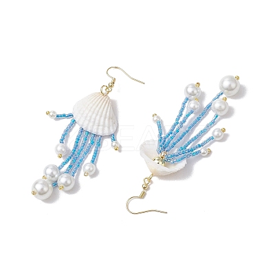 3Pairs Glass & Natural Shell & Non-magnetic Synthetic Hematite Dangle Earrings EJEW-MZ00383-1
