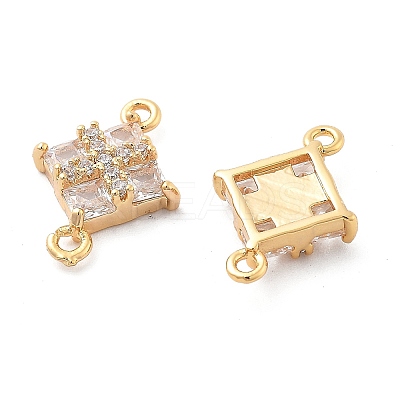 Brass Clear Cubic Zirconia Connector Charms KK-G516-07G-1