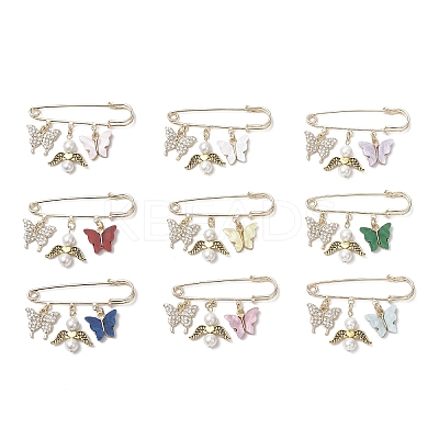 9Pcs Butterfly Alloy & Acrylic & Rhinestone Pendant Brooches JEWB-BR00185-1