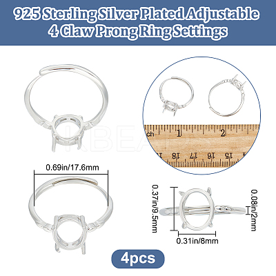 4Pcs Adjustable Brass Solitaire Ring Settings KK-BBC0011-85-1