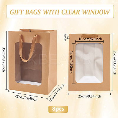 Paper Visible Window Gift Bags with Rope Handles ABAG-WH0040-14B-1