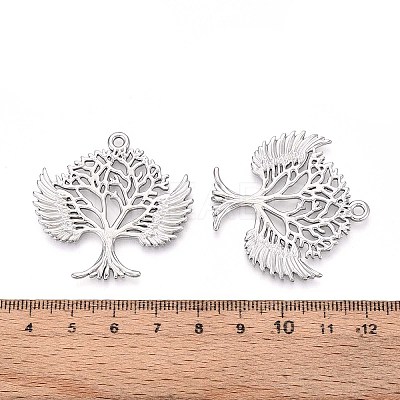 304 Stainless Steel Hollow Tree of Life with Angel Wings Pendants STAS-T067-39P-1