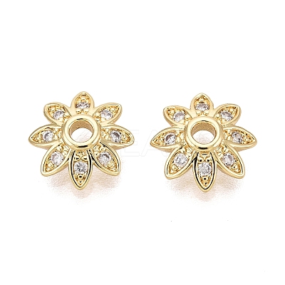 Brass Micro Pave Clear Cubic Zirconia Bead Caps KK-Q071-06G-02-1