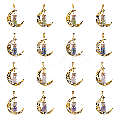 16Pcs 4 Styles Tibetan Style Alloy Moon Pendants PALLOY-FH00027-1