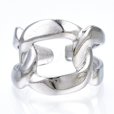 Non-Tarnish 304 Stainless Steel Curb Chains Shape Open Cuff Ring for Women RJEW-N040-02-1