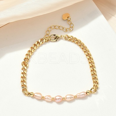 Natural Pearl Beaded Link Bracelets BJEW-A038-02G-1