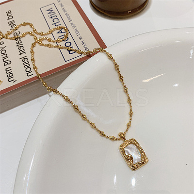 304 Stainless Steel Pave Natural Shell Pendant Necklaces FS-WGEBDE2-01-1