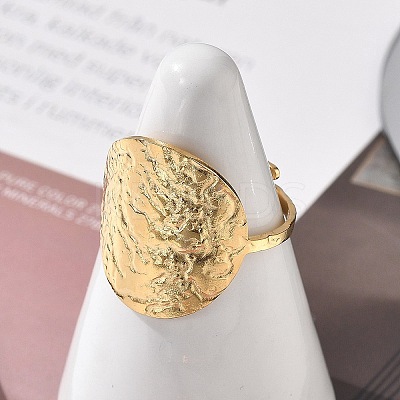 Flat Round 304 Stainless Steel Open Cuff Ring for Women LS-RJEW-M049-01G-02-1