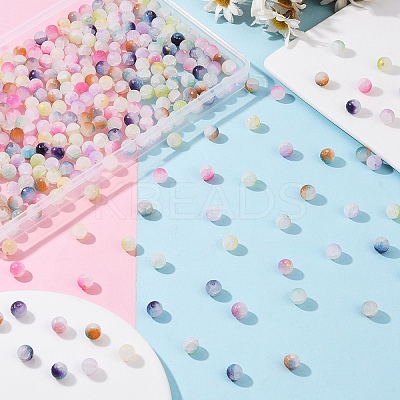 270Pcs 9 Colors Frosted Baking Paint Crackle Glass Beads with Glitter Powder DGLA-YW0001-34-1