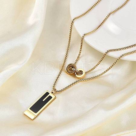 Ion Plating(IP) 304 Stainless Steel Black Enamel Rectangle Pendant Chain Necklaces for Women NJEW-M078-04-1