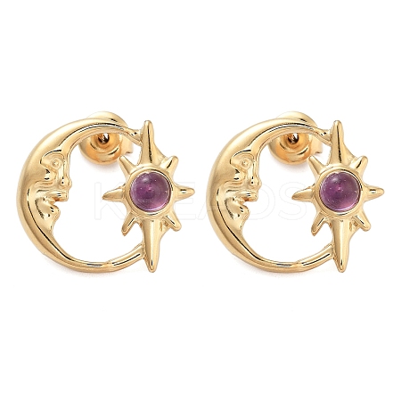 304 Stainless Steel Moon Stud Earrings EJEW-I314-01D-1