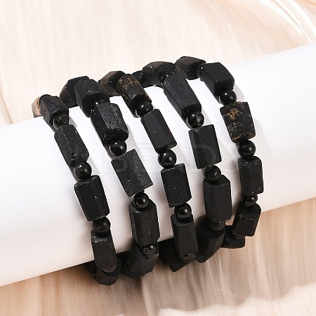 Natural Black Tourmaline Beaded Bracelets BJEW-Z139-01-1