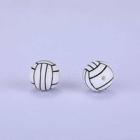 Printed Round with Baseball Pattern Silicone Focal Beads SI-JX0056A-109-1