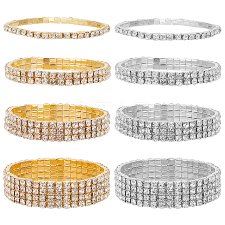 8Pcs 8 Style Crystal Rhinestone Tennis Bracelets Set BJEW-AN0001-51-1