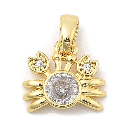 Rack Plating Leaf Brass Clear Cubic Zirconia Pendants KK-S407-13G-F-1