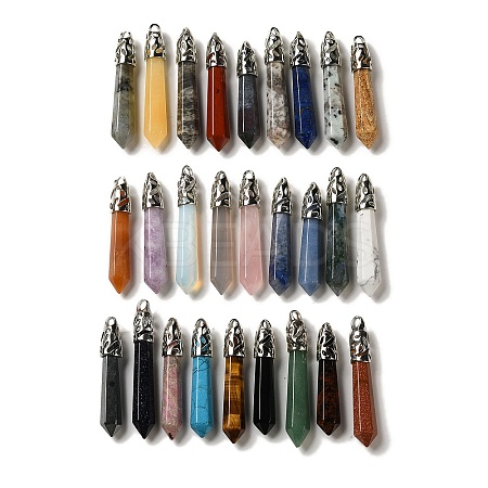 Natural & Synthetic Mixed Gemstone Pointed Big Pendants G-Z055-01P-1