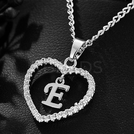 Brass Micro Pave Clear Cubic Zirconia Hollow Heart with Initial Pendant Necklaces WG4069A-10-1