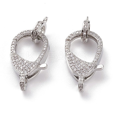 Brass Micro Pave Clear Cubic Zirconia Lobster Claw Clasps KK-C100-43G-P-1